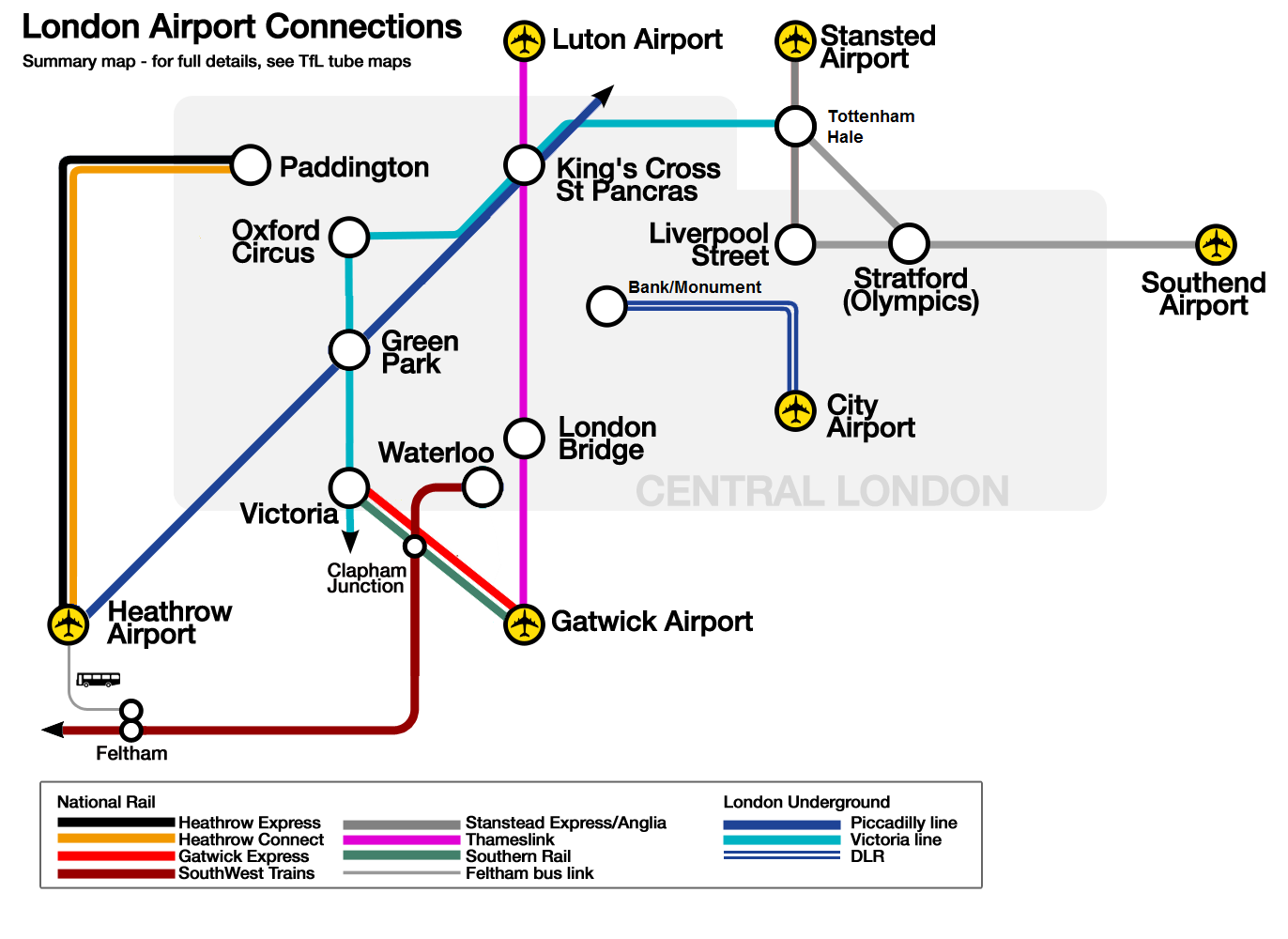Mapa y plano de aeropuertos y terminales de Londres