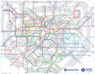 Plano de la red de tren urbano y cercanias de Londres