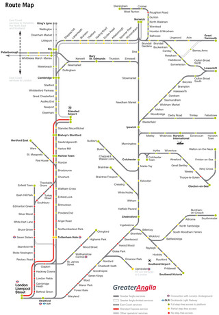 Plano de la red de tren urbano y cercanias Abellio Greater Anglia