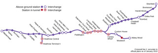 Plano de la red de tren urbano y cercanias Crossrail de Londres