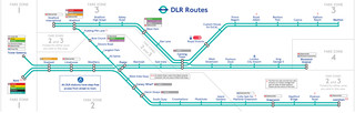 Plano de la red de tren urbano y cercanias Docklands Light Railway (DLR) de Londres