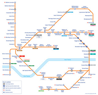Plano de la red de tren urbano y cercanias London Overground