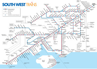 Plano de la red de tren urbano y cercanias South West Trains