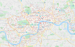 Mapa de las estaciones de Londres de Santander Cycles
